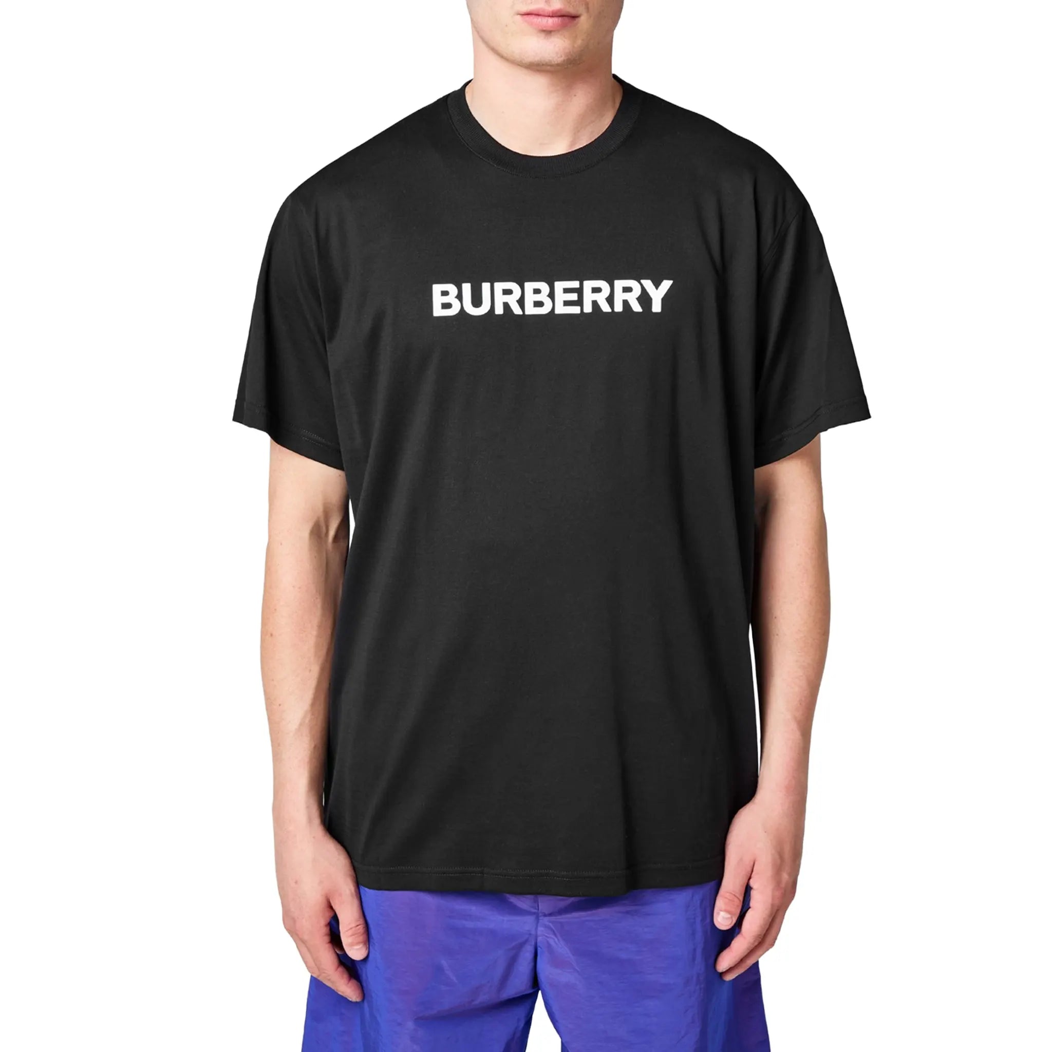 Model Front View of Burberry Harriston Black T Shirt